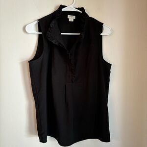 J. Crew Womens Ruffle mock neck sleeveless black blouse office attire size 4 EUC